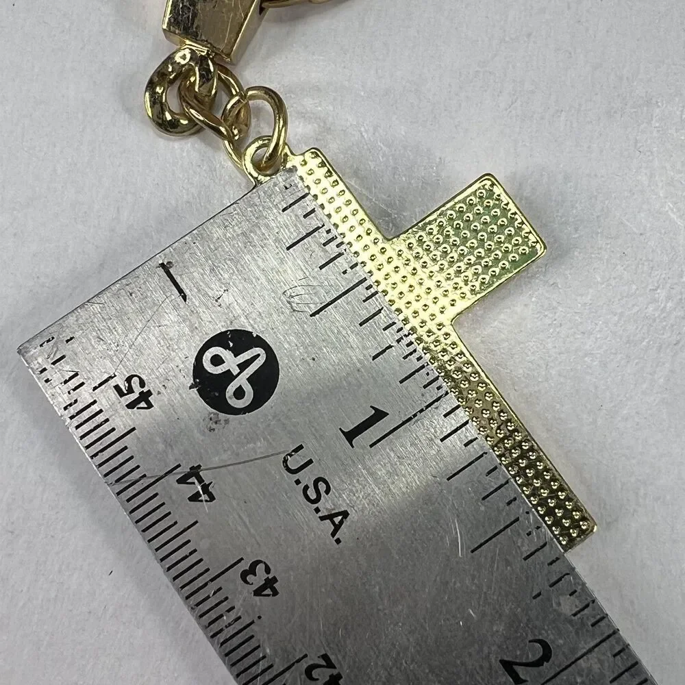 Gemstone Gold Cross Religious Christian Catholic Keychain Keyring 1.75